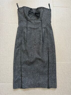 bebe Charcoal Gray Strapless Sheath Dress with Bow